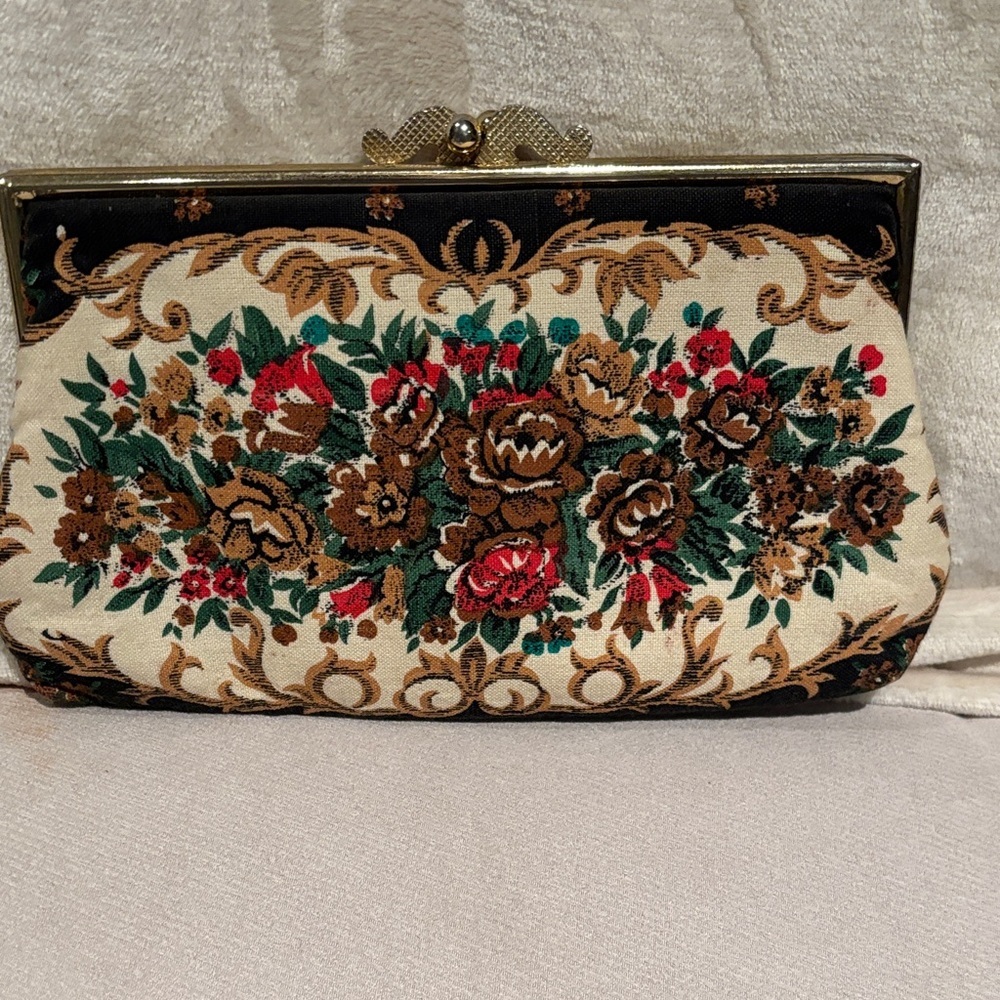 Vintage Floral Tapestry Clutch 1940s